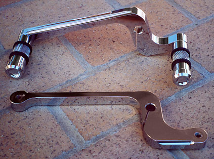 www.deweyspegs.com   Push down with your heel to up shift;  push down with your toe to downshift! For several years I've used one on my '01 Dyna Wide Glide�&nbsp;making for effortless shifting&nbsp;and providing a heel rest.  (applications avail for Softails� too)